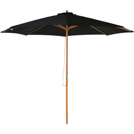 Outsunny 3m Fir Wooden Garden Parasol Sun Shade Outdoor Umbrella Canopy Black