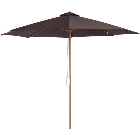 Outsunny 3m Fir Wooden Garden Parasol Sun Shade Outdoor Umbrella Canopy Coffee