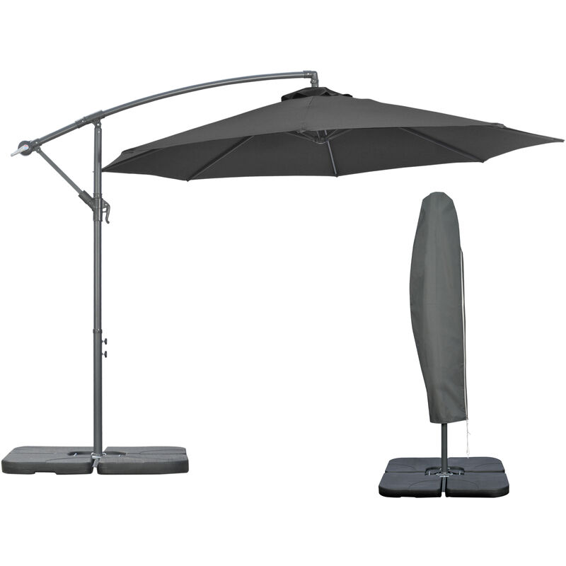 Outsunny 3(m) Garden Banana Parasol Cantilever Umbrella w/ Base Weights & Cover Black