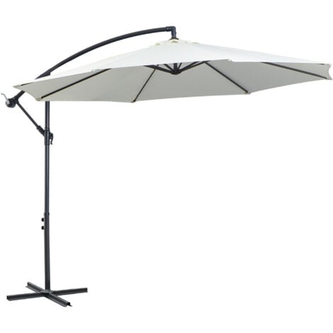 Outsunny 3m Garden Banana Parasol Cantilever Umbrella w/Crank& Base Cream