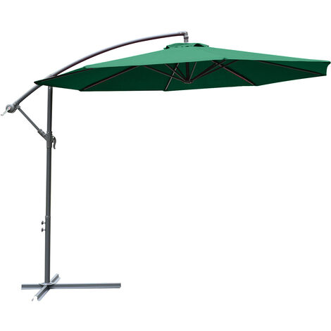 Outsunny 3(m) Garden Banana Parasol Cantilever Umbrella w/ Crank, Green