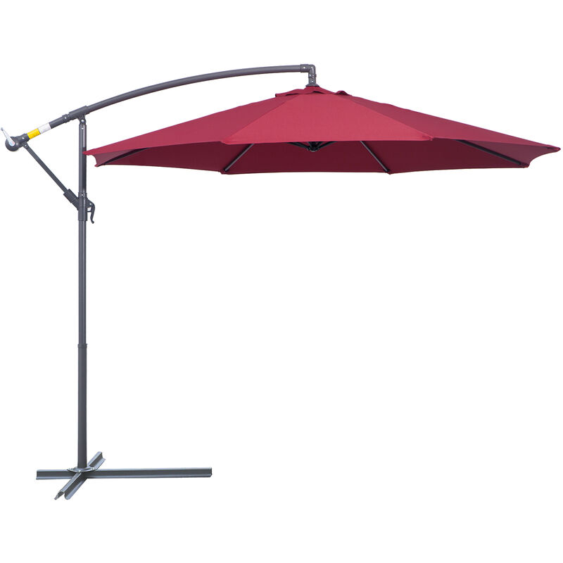 3m Banana Parasol Sunshade Garden Umbrella - Red Wine - Outsunny