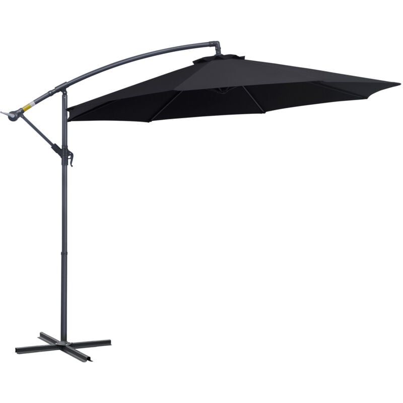 3m Banana Parasol Sunshade Garden Umbrella - Black - Outsunny