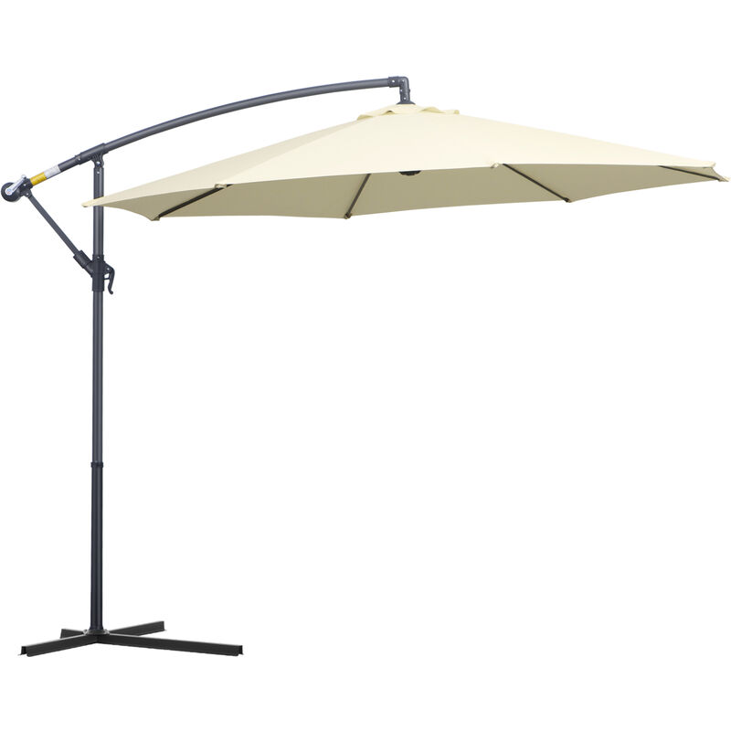 3 Meters Garden Parasol Sun Shade Patio Banana Hanging Rattan Set Umbrella Cantilever Cream White - Outsunny