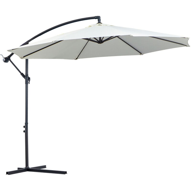 3m Steel Cantilever Umbrella Parasol Sun Shade Patio Hanging Banana - Cream White - Outsunny