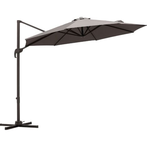 Outsunny 3M Sun Shade Cantilever Hanging Parasol Aluminium Frame w/ Hand Crank Grey