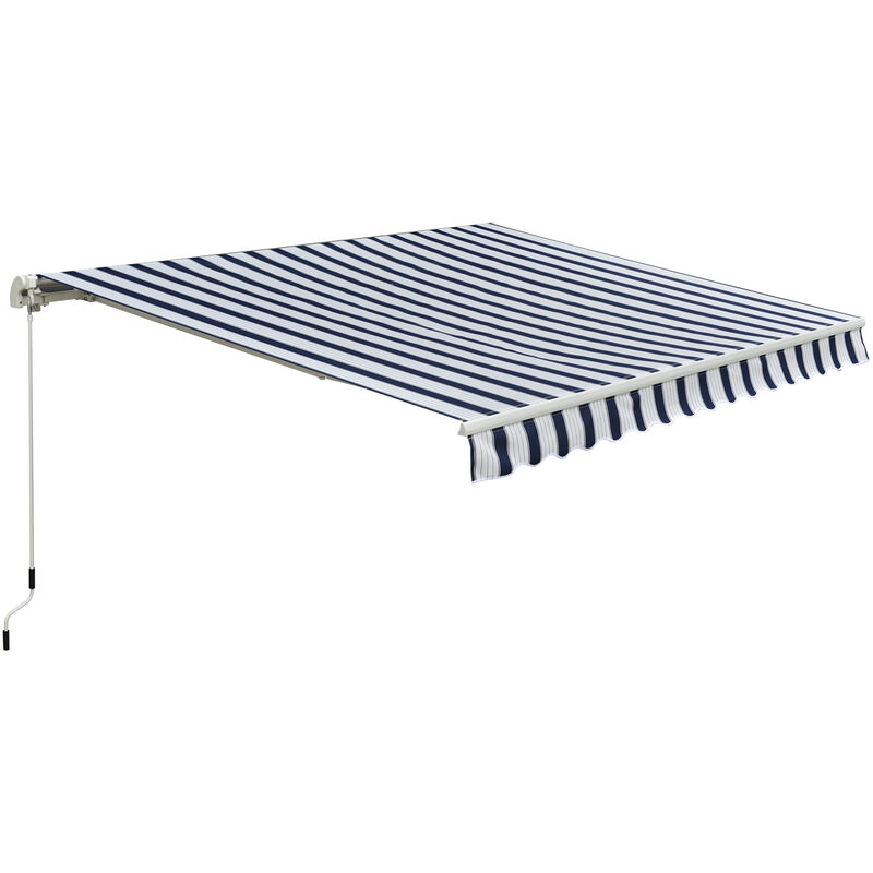 Outsunny 3 x 2.5m Garden Manual Retractable Awning Sunshade w/ Winding Handle - Blue and White
