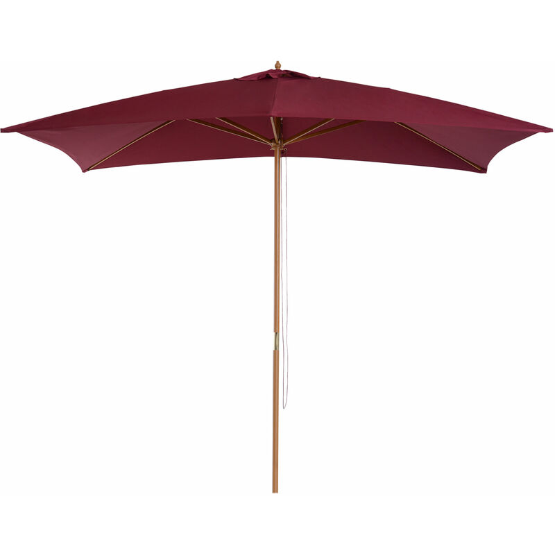 3 x 2m Wooden Garden Parasol Sunshade Patio Umbrella Canopy - Wine Red - Outsunny