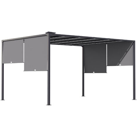 Outsunny 3m x 4m utdoor Garden Pergola with LED Lights Sliding Roof Grey