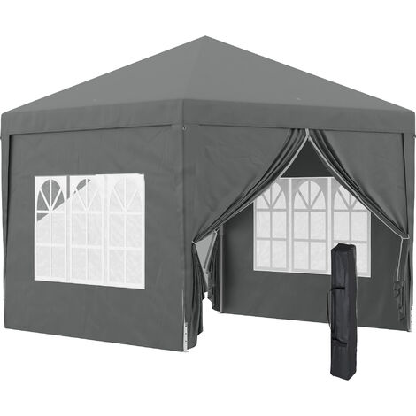 Outsunny 3mx3m Pop Up Gazebo Party Tent Canopy Marquee with Storage Bag Grey