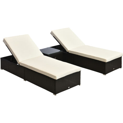 main image of "Outsunny 3PC Rattan Sun Lounger Garden Outdoor Wicker Recliner Bed Side Table Set Patio Furniture Dark Coffee"