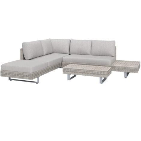 Outsunny 3pc Rattan Wicker Sofa Set with Tea Table & Cushions, Grey