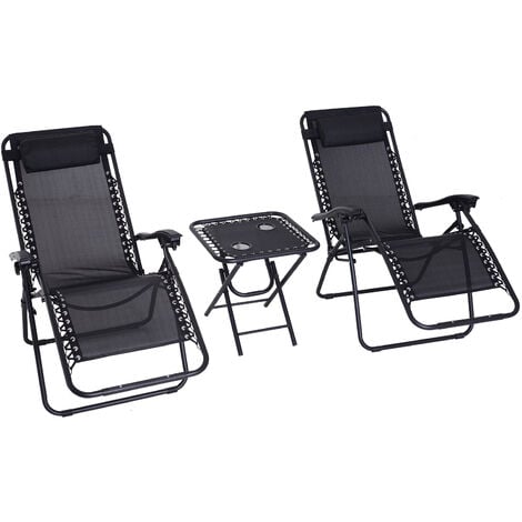 Outsunny 3pcs Sun Lounger Set Reclining Folding Zero Gravity Chair Table