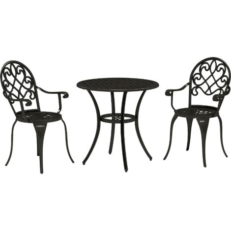 Outsunny 3PCs Bistro Set,  Aluminium Garden Table and Chairs Black