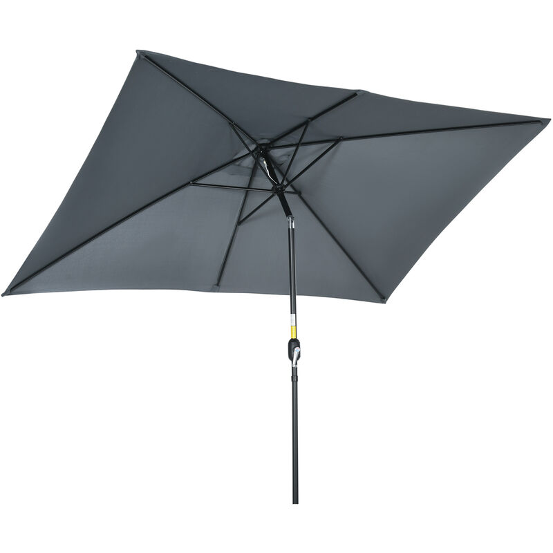 Outsunny 3x2m Patio Umbrella Canopy Tilt Crank Sun Shade Garden Dark Grey