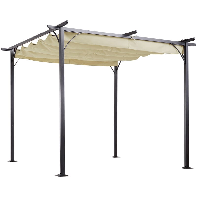 Outsunny - 3x3m Outdoor Pergola Metal Gazebo Porch Awning Retractable Canopy Beige