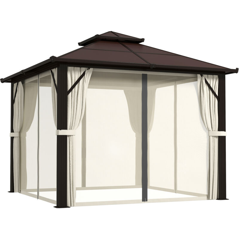 Outsunny 3x3(m) Polycarbonate Hardtop Gazebo with Aluminium Frame, Beige