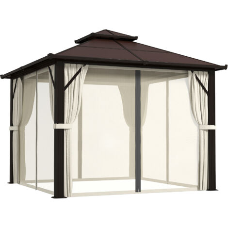 Outsunny 3x3(m) Polycarbonate Hardtop Gazebo with Aluminium Frame, Beige