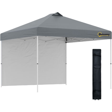 Outsunny 3x(3)M Pop Up Gazebo Canopy Tent w/ 1 Sidewall Carrying Bag Grey