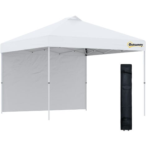 Outsunny 3x(3)M Pop Up Gazebo Canopy Tent w/ 1 Sidewall Carrying Bag White