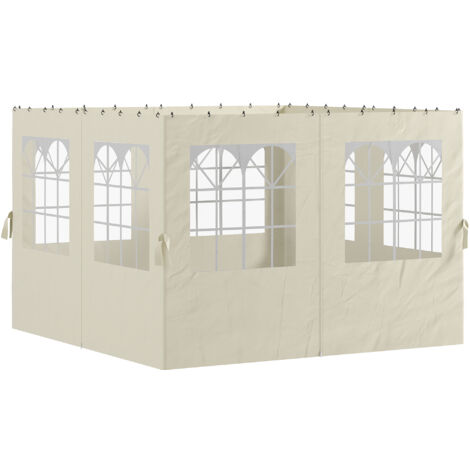 Outsunny 4 paredes laterales para cenador 3x3 m laterales de carpa con ganchos 8 ventanas protección UV crema