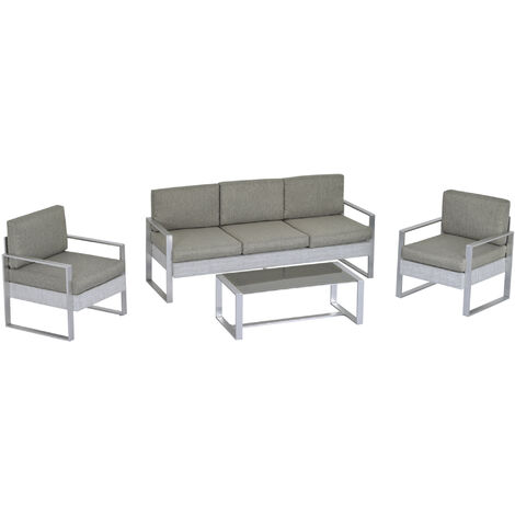 main image of "Outsunny 4 Pcs Aluminium Frame Miniumal Look Garden Seating Set w/ Table Sofa Chairs"