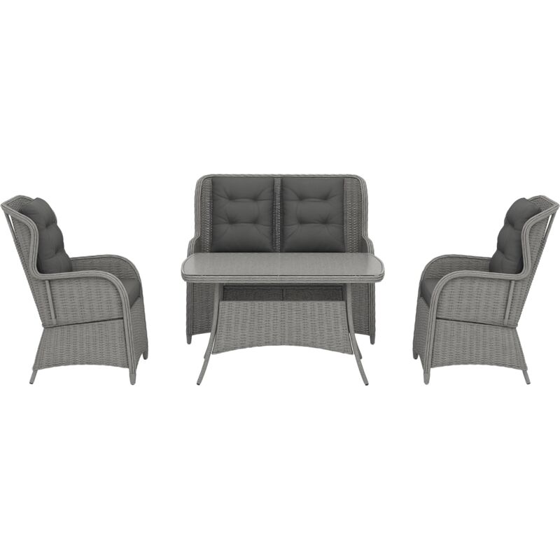 Outsunny - 4 PCs Outdoor Rattan Sofa Set, Wicker Sectional Sofa Set Light Grey