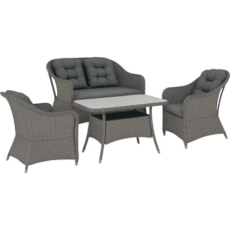 Outsunny 4 PCS Rattan Garden Furniture, Padded Cushions Conversation Sofa Set
