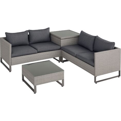 Outsunny 4 PCs Rattan Wicker Sofa Set Conservatory Furniture w/ Side Storage Box