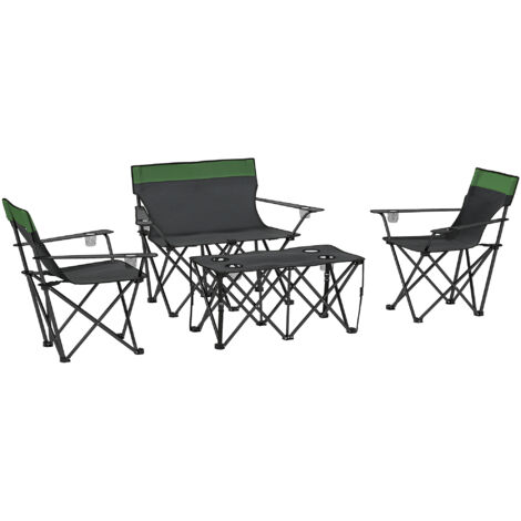 Outsunny 4 Piece Foldable Camping Table and Chairs Set, Olive Green