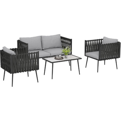 Outsunny 4 Piece Garden Furniture Set with Cushions for Patio, Light Grey