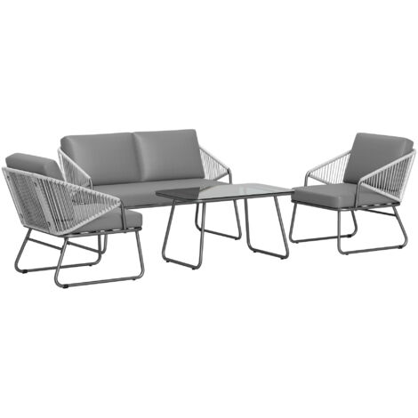 Outsunny 4 Piece Rattan Garden Furniture Set with Cushions, Grey