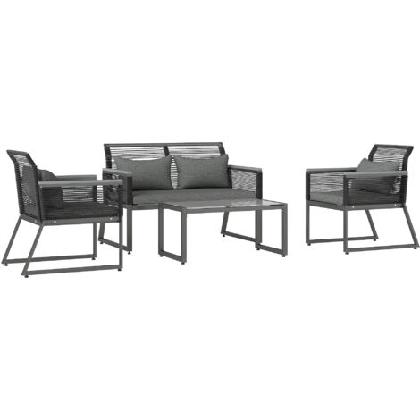 Outsunny 4 Pieces Rattan Garden Furniture Set for 4 Person, Charcoal Grey