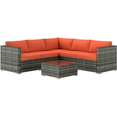 Outsunny 4 Pieces Rattan Garden Furniture Sofa Set with Coffee Table Orange
