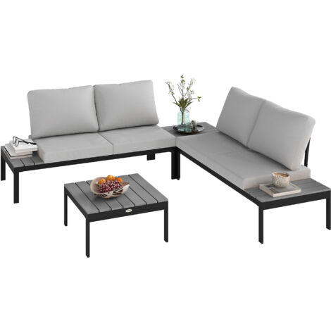 Outsunny 4 Seater Garden Corner Sofa Set with Removable Thick Cushions Grey