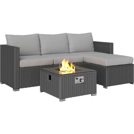 Outsunny 4 Seater Rattan Sofa Set with Footstool Thick Cushions Grey