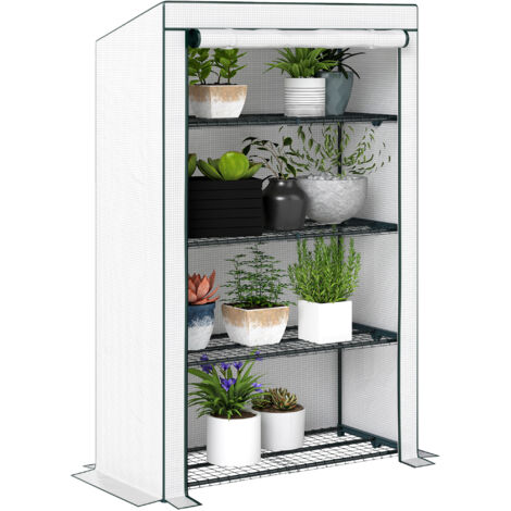 Outsunny 4 Tier Lean-to Mini Greenhouse with Reinforced PE Cover, Green