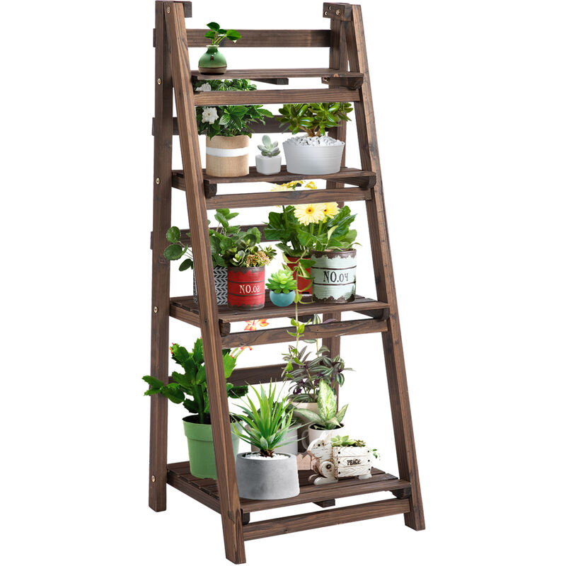 Outsunny 4-Tier Wooden Plant Shelf Plant Pots Holder Stand Indoor Outdoor