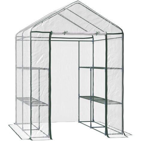 main image of "Outsunny 4 Tiers 8 Shelves Metal Frame Walk in Portable Greenhouse Transparent 143 L x 143W x 195H cm"