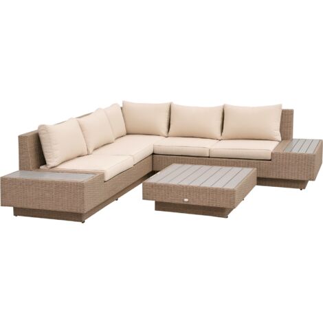 Outsunny 4-tlg. Luxus Polyrattan Gartengarnitur Gartenmöbel Garten-Set Sitzgruppe Loungeset Loungemöbel inkl. Ablagen und Beistelltisch Sitzkissen Braun