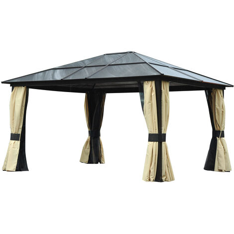 Outsunny 4 x 3.6m Hardtop Gazebo Canopy w/ Polycarbonate Roof & Aluminium Frame