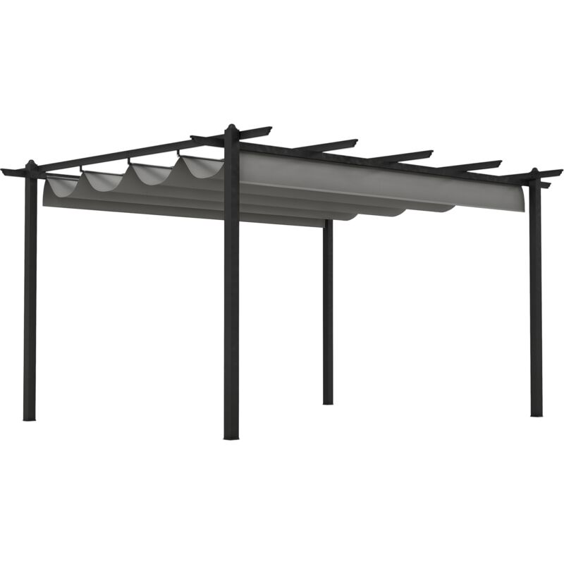 4 x 3(m) Aluminium Pergola Gazebo Garden Shelter w/ Retractable Roof Grey - Outsunny
