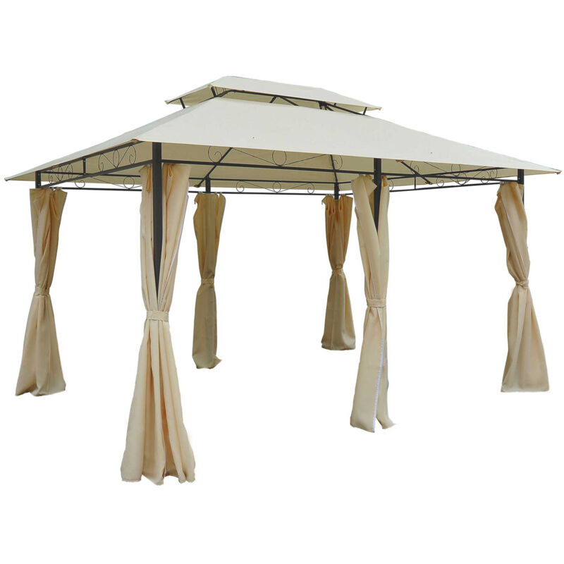 Outsunny 4 X 3m Garden Pavillion Metal Gazebo W Curtains Water