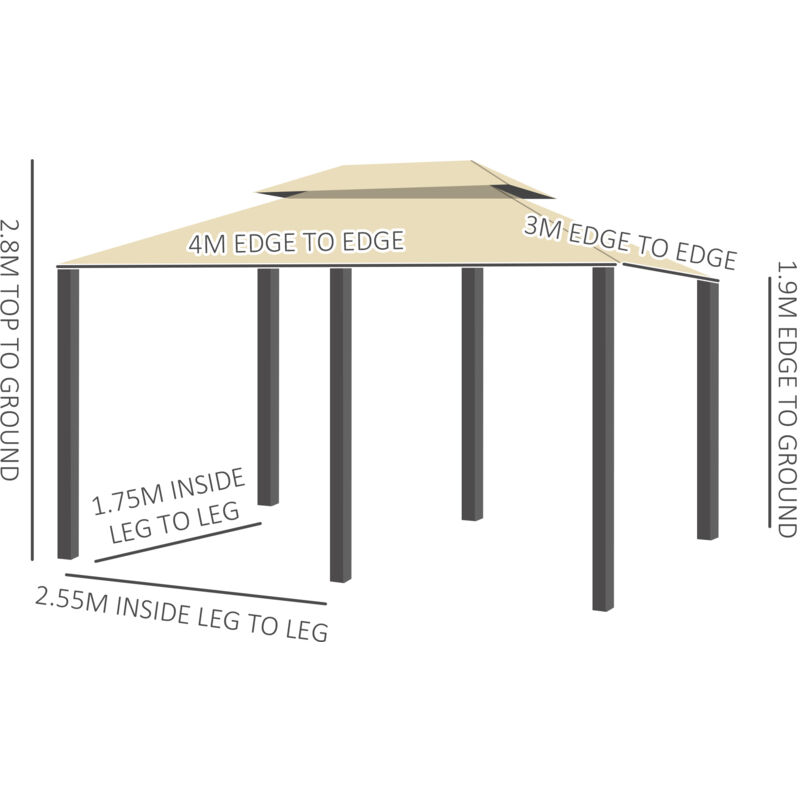 Outsunny 4 X 3m Garden Pavillion Metal Gazebo W Curtains Water