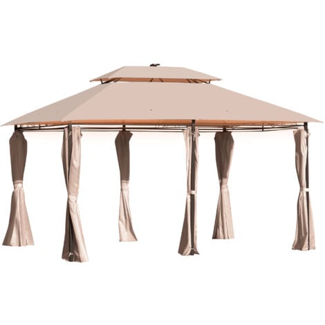 Outsunny 4 x 3(m) Outdoor Gazebo Canopy Garden Pavilion w/ LED Solar Light Khaki