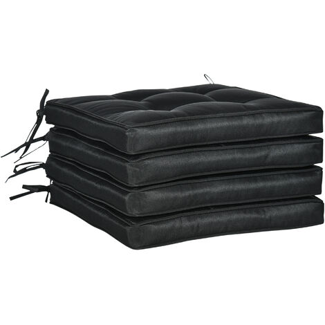 Outsunny 42 x 42cm Replacement Garden Seat Cushion Pad with Ties Black