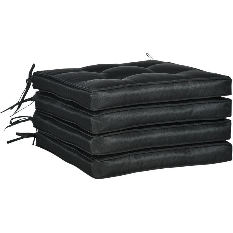 Outsunny 42 x 42cm Replacement Garden Seat Cushion Pad with Ties Black