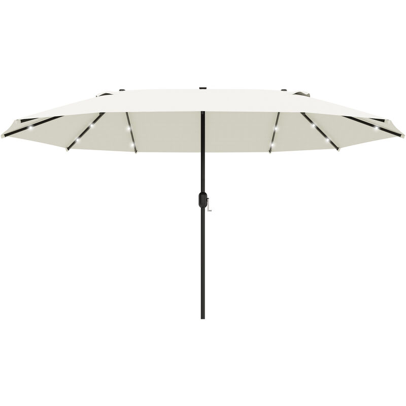 4.4m Double-Sided Sun Umbrella Patio Parasol Solar Lights Cream White - Outsunny