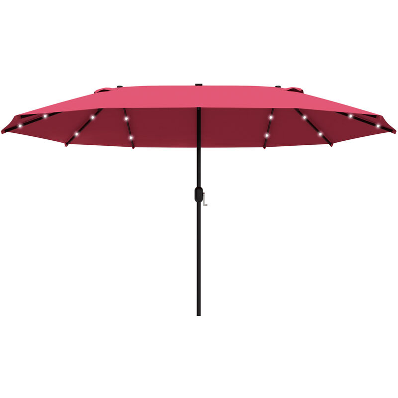 4.4m Double-Sided Sun Umbrella Patio Parasol Solar Lights Wine Red - Outsunny