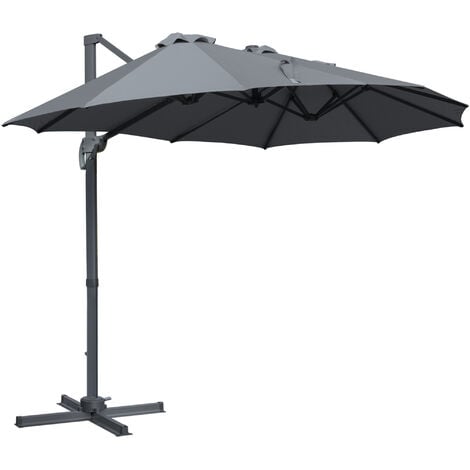 Outsunny 4.5 m Double Garden Parasol Garden Umbrella w/ Crank Handle Grey